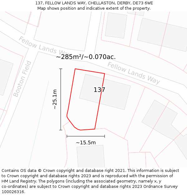137, FELLOW LANDS WAY, CHELLASTON, DERBY, DE73 6WE: Plot and title map