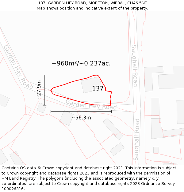 137, GARDEN HEY ROAD, MORETON, WIRRAL, CH46 5NF: Plot and title map