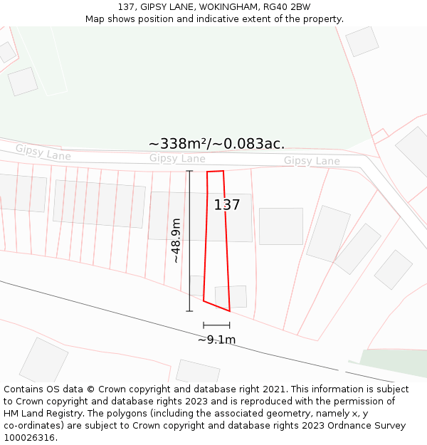 137, GIPSY LANE, WOKINGHAM, RG40 2BW: Plot and title map