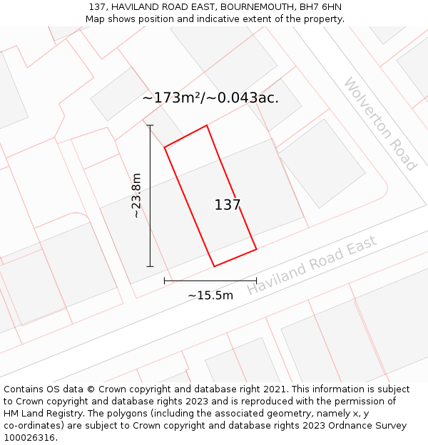 137, HAVILAND ROAD EAST, BOURNEMOUTH, BH7 6HN: Plot and title map