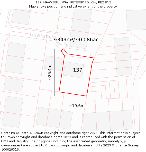 137, HAWKSBILL WAY, PETERBOROUGH, PE2 8NS: Plot and title map