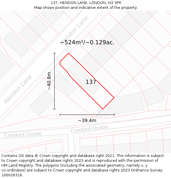 137, HENDON LANE, LONDON, N3 3PR: Plot and title map