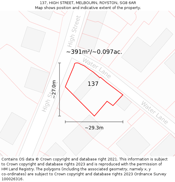 137, HIGH STREET, MELBOURN, ROYSTON, SG8 6AR: Plot and title map