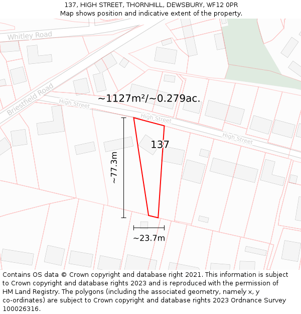 137, HIGH STREET, THORNHILL, DEWSBURY, WF12 0PR: Plot and title map