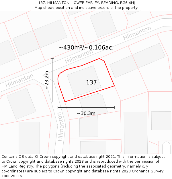 137, HILMANTON, LOWER EARLEY, READING, RG6 4HJ: Plot and title map
