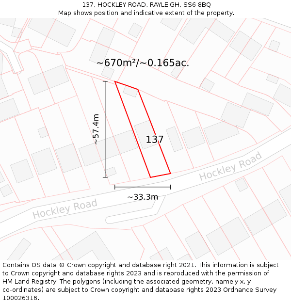 137, HOCKLEY ROAD, RAYLEIGH, SS6 8BQ: Plot and title map