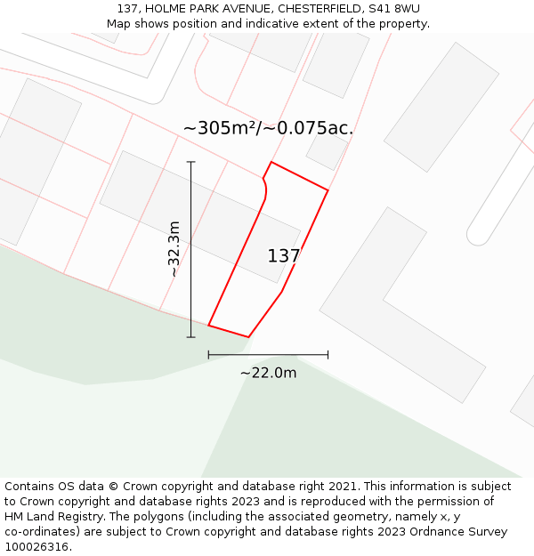 137, HOLME PARK AVENUE, CHESTERFIELD, S41 8WU: Plot and title map