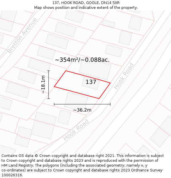 137, HOOK ROAD, GOOLE, DN14 5XR: Plot and title map