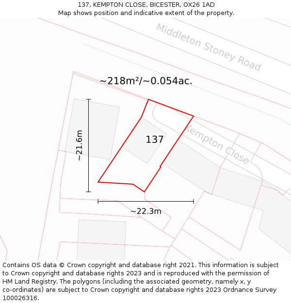 137, KEMPTON CLOSE, BICESTER, OX26 1AD: Plot and title map