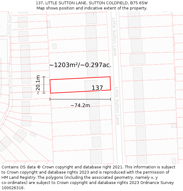 137, LITTLE SUTTON LANE, SUTTON COLDFIELD, B75 6SW: Plot and title map
