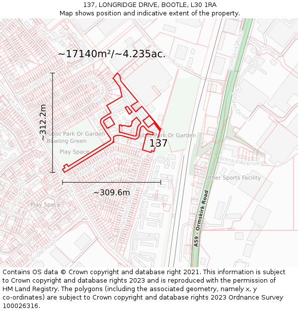 137, LONGRIDGE DRIVE, BOOTLE, L30 1RA: Plot and title map