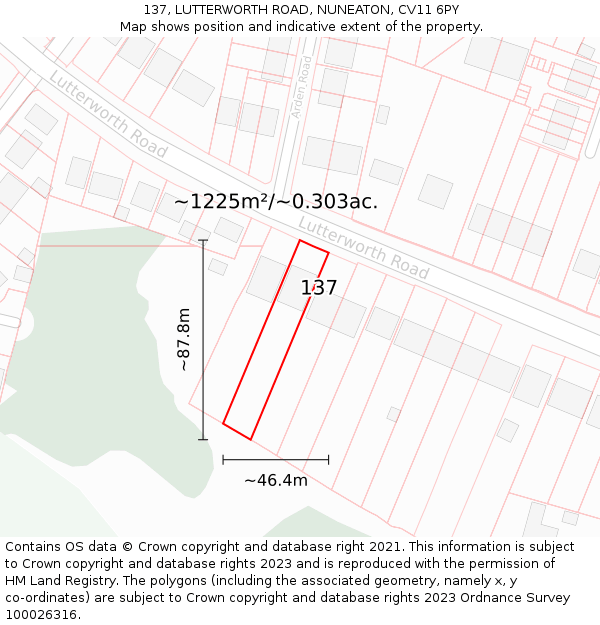 137, LUTTERWORTH ROAD, NUNEATON, CV11 6PY: Plot and title map