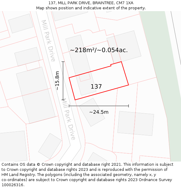 137, MILL PARK DRIVE, BRAINTREE, CM7 1XA: Plot and title map