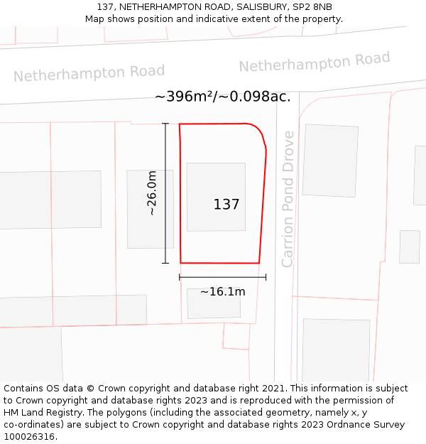 137, NETHERHAMPTON ROAD, SALISBURY, SP2 8NB: Plot and title map