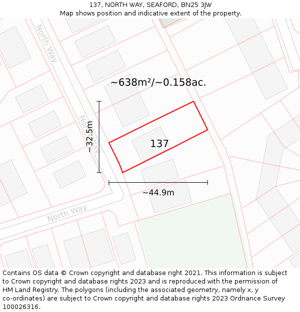 137, NORTH WAY, SEAFORD, BN25 3JW: Plot and title map