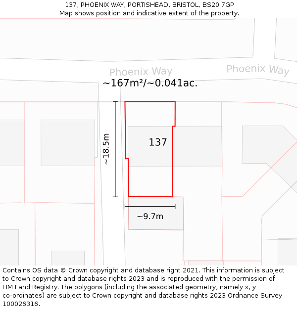137, PHOENIX WAY, PORTISHEAD, BRISTOL, BS20 7GP: Plot and title map