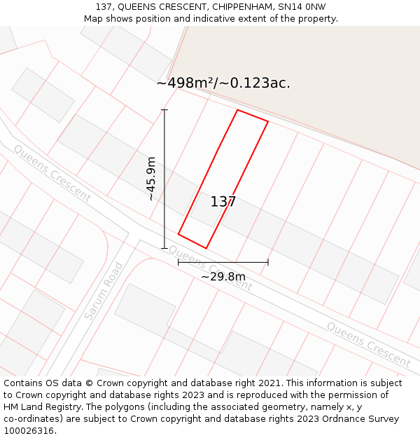 137, QUEENS CRESCENT, CHIPPENHAM, SN14 0NW: Plot and title map