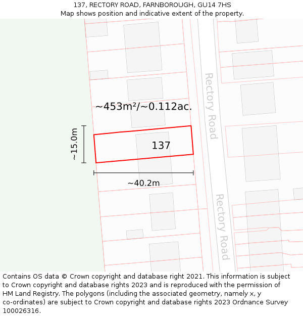 137, RECTORY ROAD, FARNBOROUGH, GU14 7HS: Plot and title map