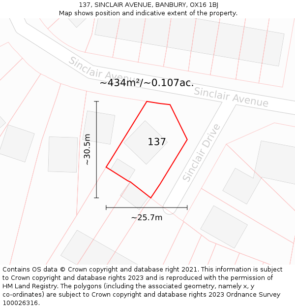 137, SINCLAIR AVENUE, BANBURY, OX16 1BJ: Plot and title map