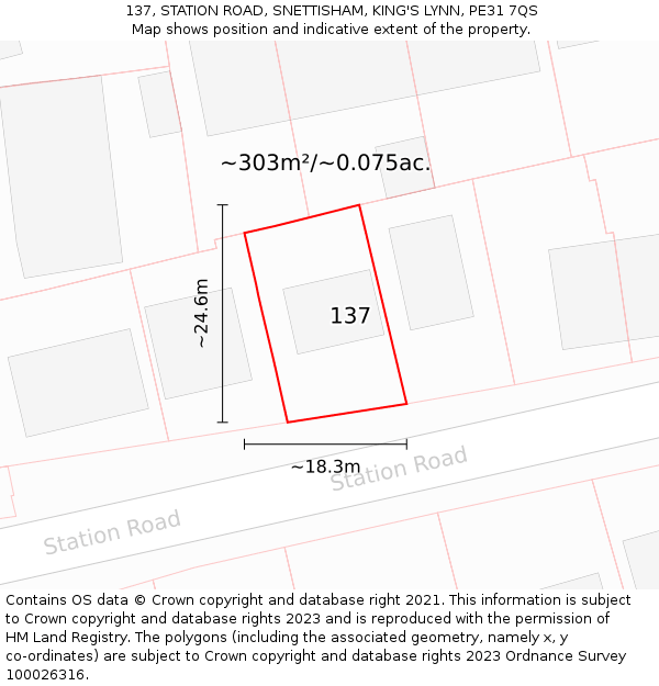 137, STATION ROAD, SNETTISHAM, KING'S LYNN, PE31 7QS: Plot and title map