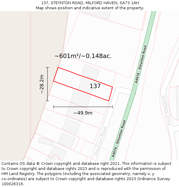 137, STEYNTON ROAD, MILFORD HAVEN, SA73 1AH: Plot and title map