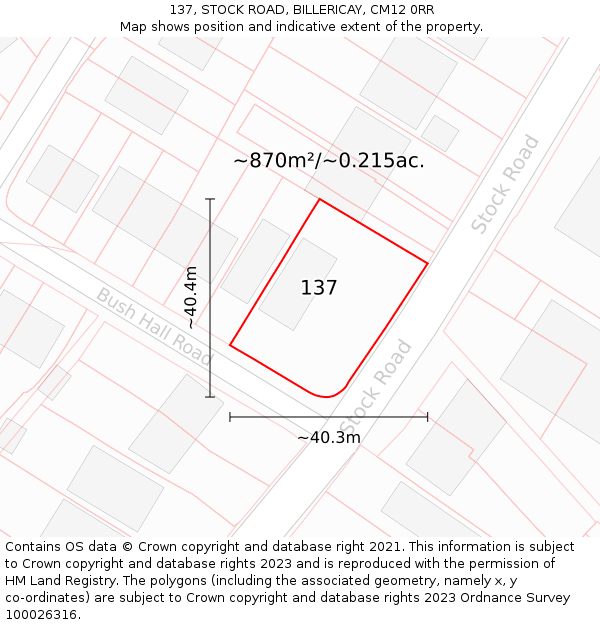 137, STOCK ROAD, BILLERICAY, CM12 0RR: Plot and title map