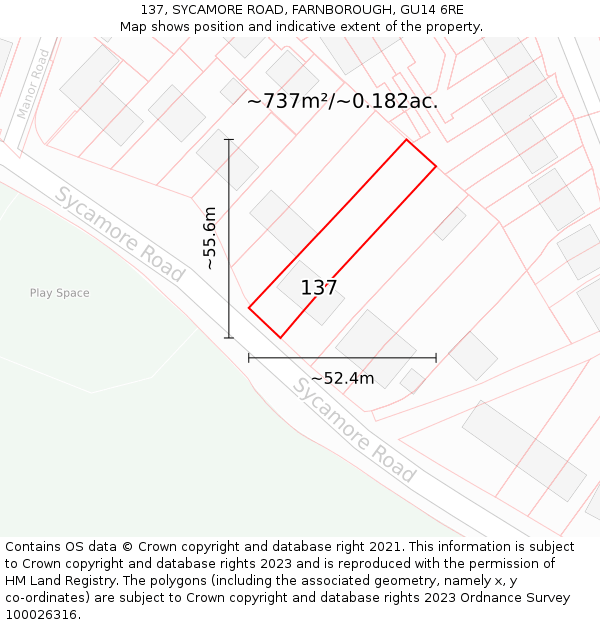 137, SYCAMORE ROAD, FARNBOROUGH, GU14 6RE: Plot and title map