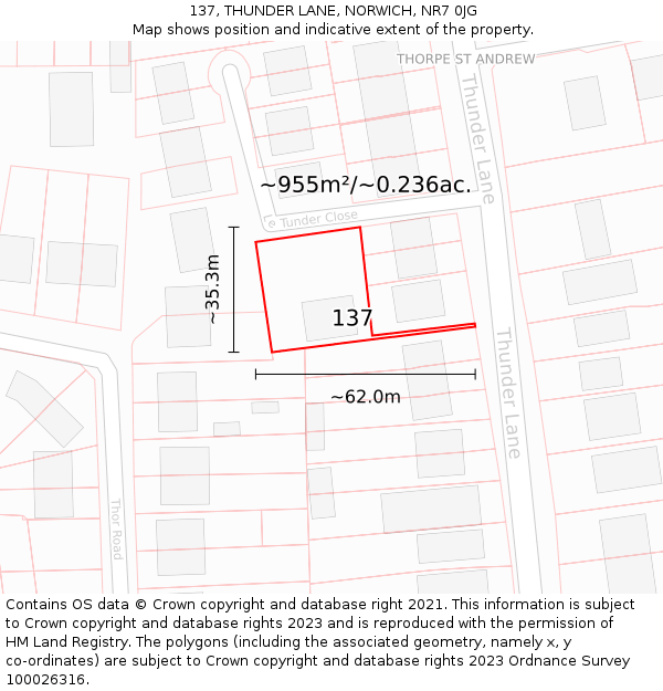 137, THUNDER LANE, NORWICH, NR7 0JG: Plot and title map