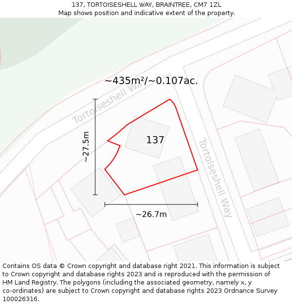 137, TORTOISESHELL WAY, BRAINTREE, CM7 1ZL: Plot and title map