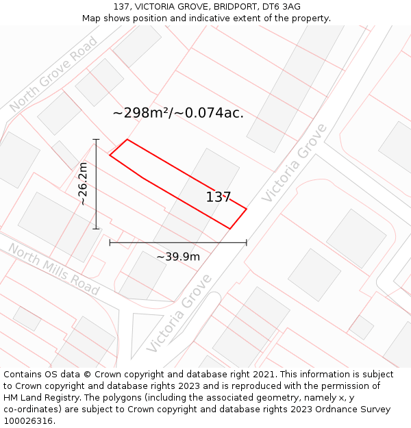 137, VICTORIA GROVE, BRIDPORT, DT6 3AG: Plot and title map