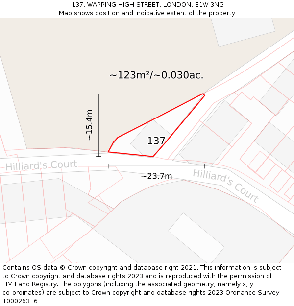 137, WAPPING HIGH STREET, LONDON, E1W 3NG: Plot and title map