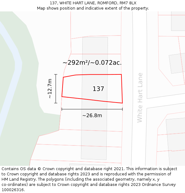 137, WHITE HART LANE, ROMFORD, RM7 8LX: Plot and title map