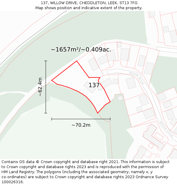 137, WILLOW DRIVE, CHEDDLETON, LEEK, ST13 7FG: Plot and title map