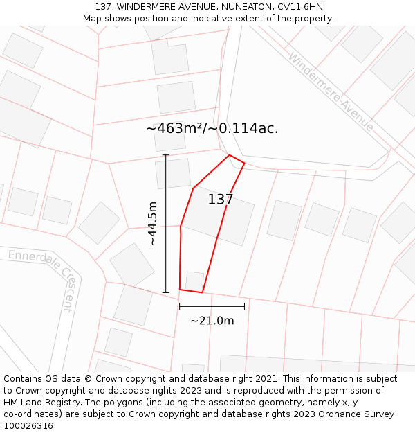 137, WINDERMERE AVENUE, NUNEATON, CV11 6HN: Plot and title map