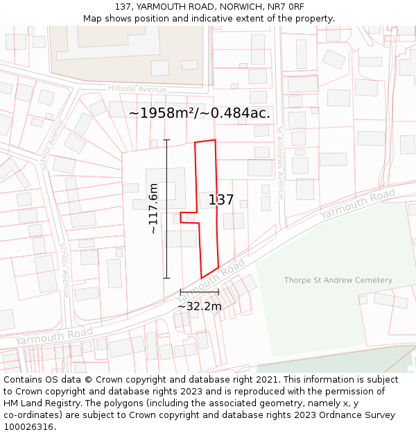 137, YARMOUTH ROAD, NORWICH, NR7 0RF: Plot and title map