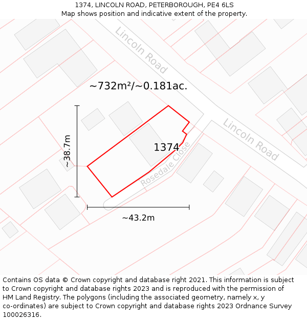 1374, LINCOLN ROAD, PETERBOROUGH, PE4 6LS: Plot and title map