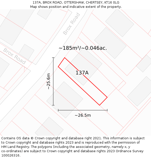 137A, BROX ROAD, OTTERSHAW, CHERTSEY, KT16 0LG: Plot and title map