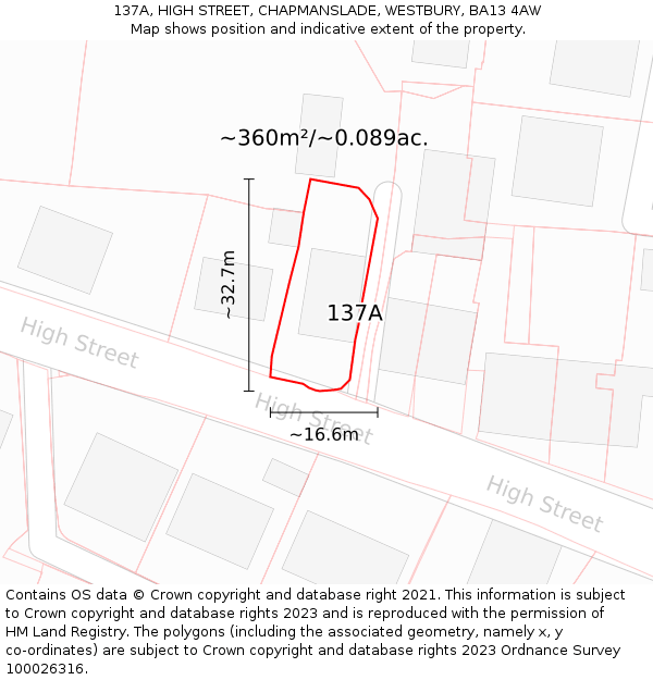 137A, HIGH STREET, CHAPMANSLADE, WESTBURY, BA13 4AW: Plot and title map