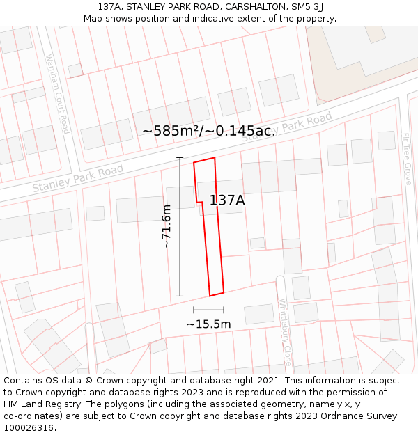 137A, STANLEY PARK ROAD, CARSHALTON, SM5 3JJ: Plot and title map