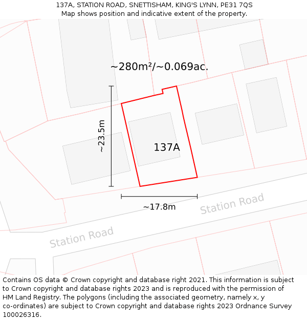 137A, STATION ROAD, SNETTISHAM, KING'S LYNN, PE31 7QS: Plot and title map