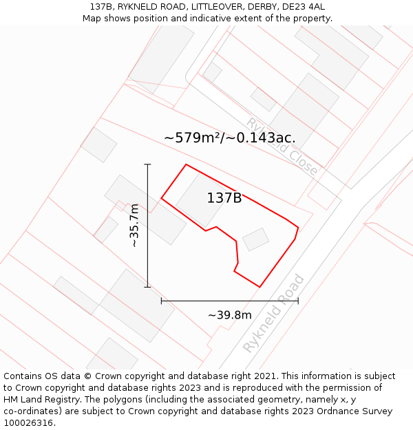 137B, RYKNELD ROAD, LITTLEOVER, DERBY, DE23 4AL: Plot and title map