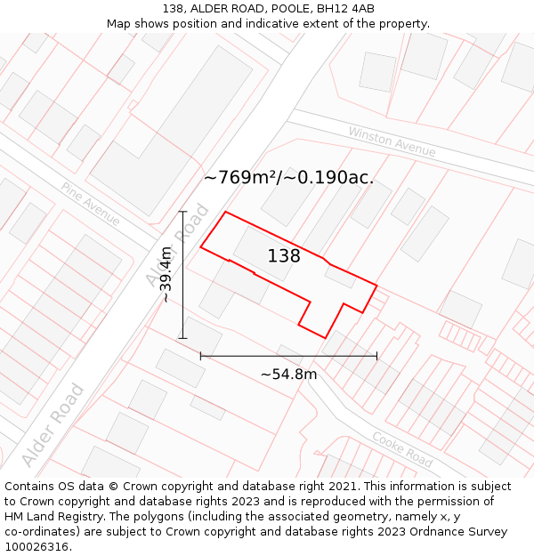 138, ALDER ROAD, POOLE, BH12 4AB: Plot and title map