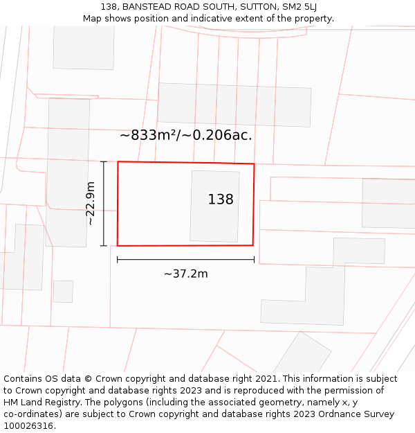 138, BANSTEAD ROAD SOUTH, SUTTON, SM2 5LJ: Plot and title map