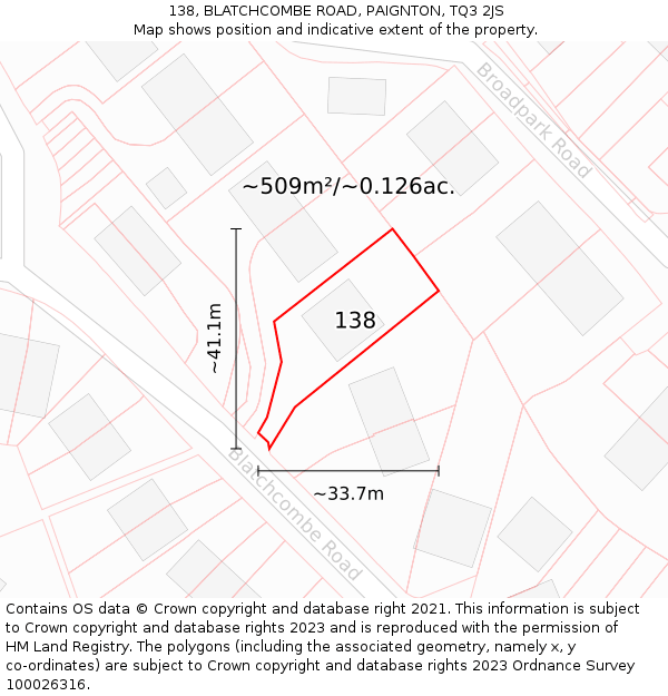 138, BLATCHCOMBE ROAD, PAIGNTON, TQ3 2JS: Plot and title map