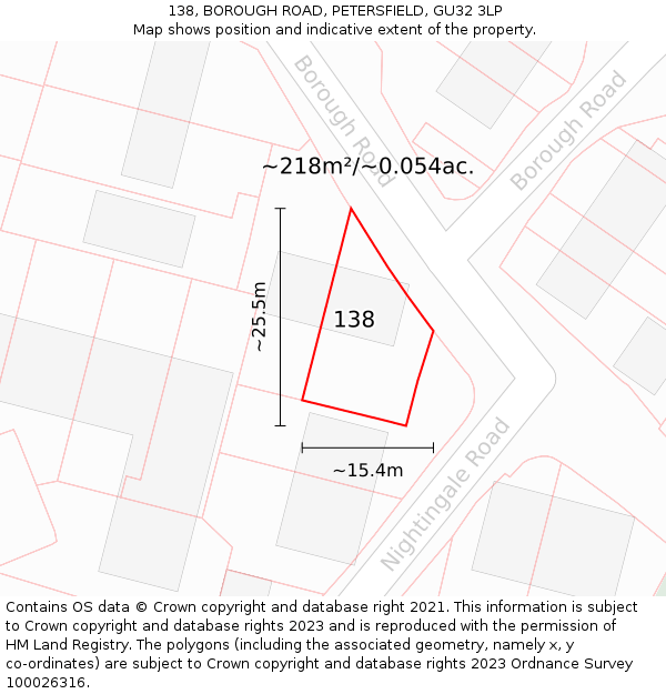 138, BOROUGH ROAD, PETERSFIELD, GU32 3LP: Plot and title map