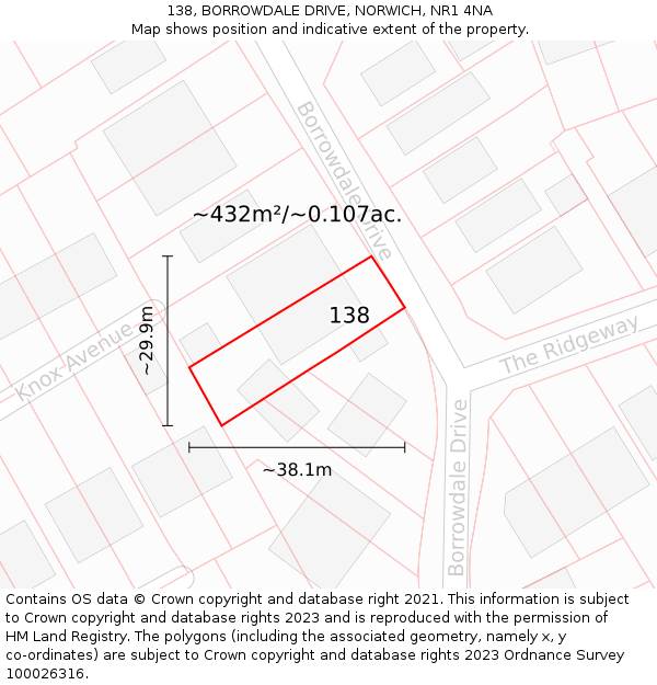 138, BORROWDALE DRIVE, NORWICH, NR1 4NA: Plot and title map