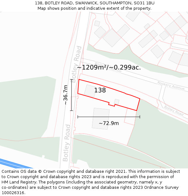 138, BOTLEY ROAD, SWANWICK, SOUTHAMPTON, SO31 1BU: Plot and title map