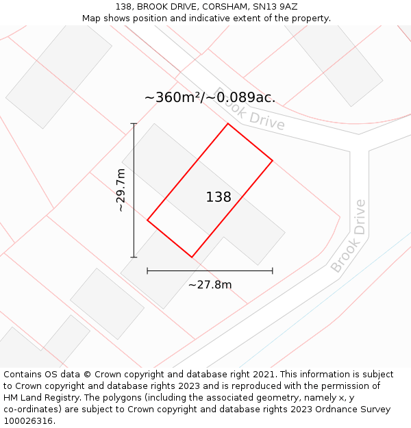 138, BROOK DRIVE, CORSHAM, SN13 9AZ: Plot and title map