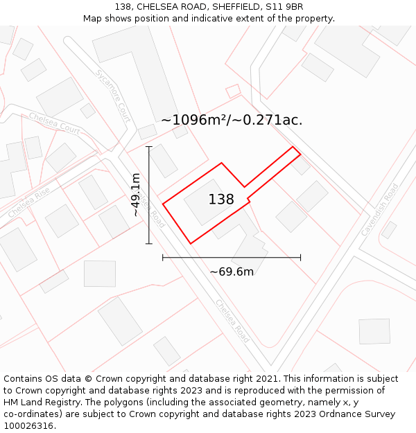 138, CHELSEA ROAD, SHEFFIELD, S11 9BR: Plot and title map