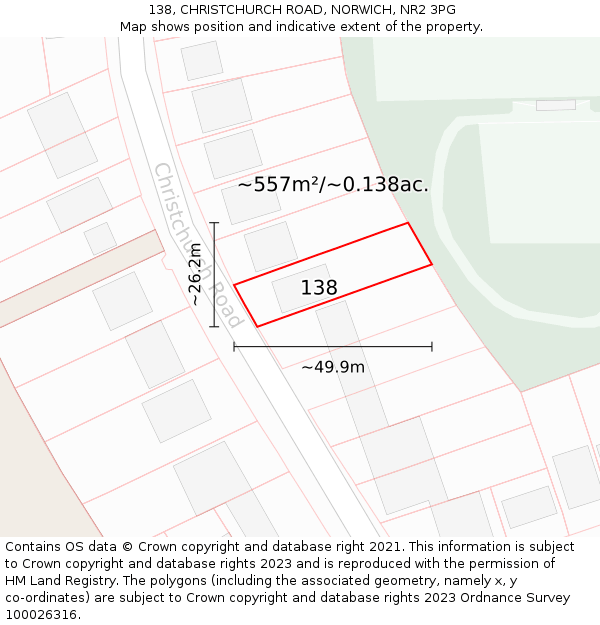 138, CHRISTCHURCH ROAD, NORWICH, NR2 3PG: Plot and title map